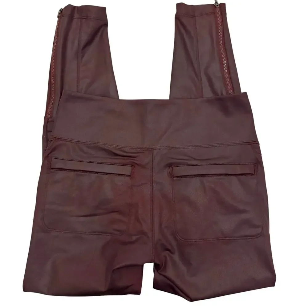 Athleta Delancey Gleam Burgundy Moto Tight Leggings S